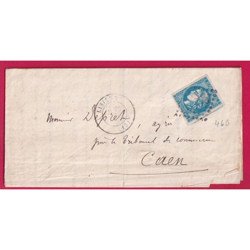 N°46B TTB GC 2056 LISIEUX CALVADOS POUR CAEN TRES BELLE COULEUR LETTRE