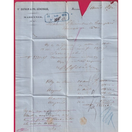 N°31 GC 2210 MARENNES CHARENTE INFERIEURE POUR PARIS LETTRE