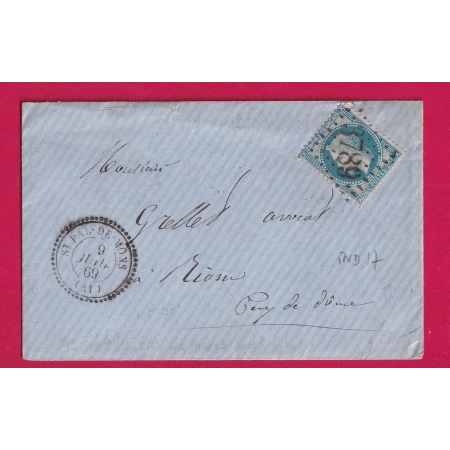 N°29 GC 3789 ST PAL DE MONS HAUTE LOIRE CAD TYPE 22 POUR RIOM PUY DE DOME INDICE 17 LETTRE