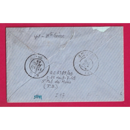 N°29 GC 3789 ST PAL DE MONS HAUTE LOIRE CAD TYPE 22 POUR RIOM PUY DE DOME INDICE 17 LETTRE