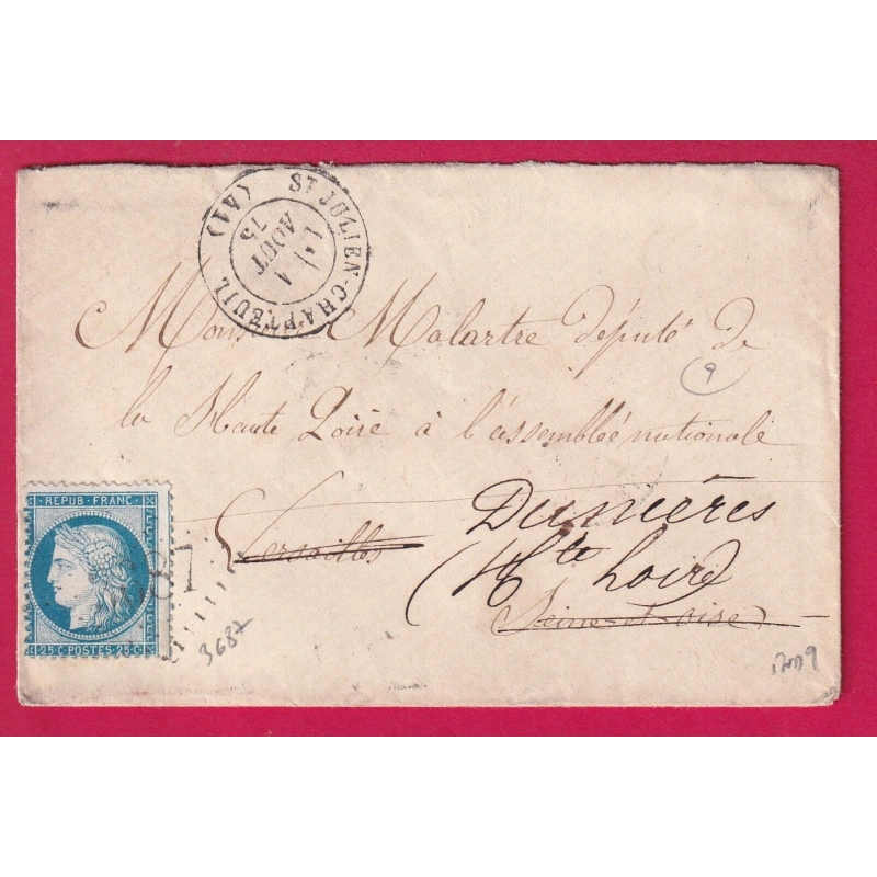N°60 GC 3687 ST JULIEN DE CHAPTEUIL HAUTE LOIRE POUR VERSAILLES ASSEMBLEE NATIONALE REEXP DUNIERES LETTRE