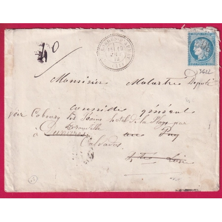 N°60 GC 3622 ST GEORGES D'AURAT HAUTE LOIRE CAD TYPE 24 INDICE 13 POUR DUNIERES REEXP CABOURG CALVADOS LETTRE