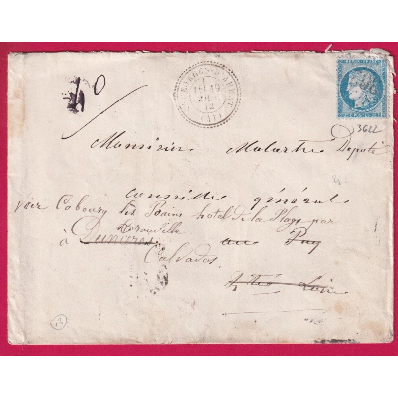 N°60 GC 3622 ST GEORGES D'AURAT HAUTE LOIRE CAD TYPE 24 INDICE 13 POUR DUNIERES REEXP CABOURG CALVADOS LETTRE