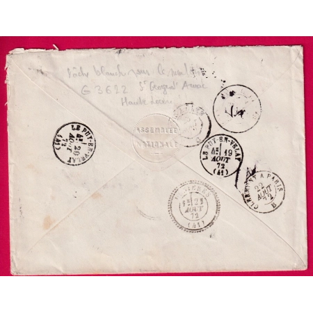 N°60 GC 3622 ST GEORGES D'AURAT HAUTE LOIRE CAD TYPE 24 INDICE 13 POUR DUNIERES REEXP CABOURG CALVADOS LETTRE