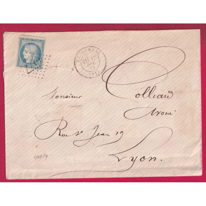 N°60 GC 4577 RETOURNAC HAUTE LOIRE CAD TYPE 17 POUR LYON INDICE 14  LETTRE COVER