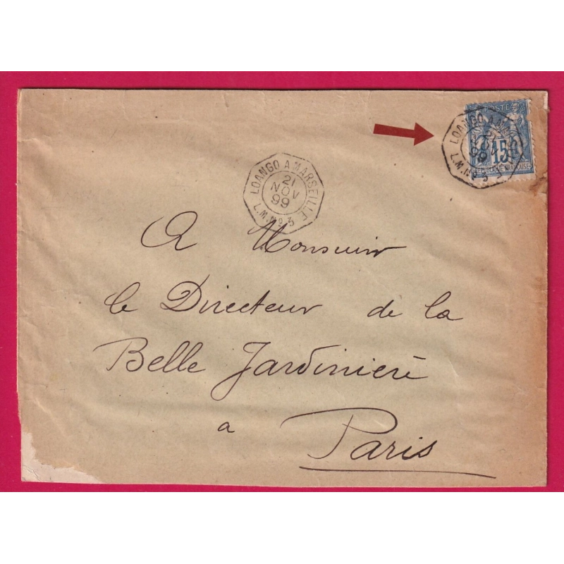 N°90 AMBULANT MARITIME LOANGO A MARSEILLE 1899 POUR PARIS LETTRE COVER