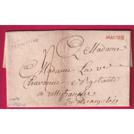 MARQUE MACON SAONE ET LOIRE LENAIN N°4 EN ROUGE INDICE 10 POUR VILLEFRANCHE EN BEAUJOLAIS RHONE LETTRE COVER