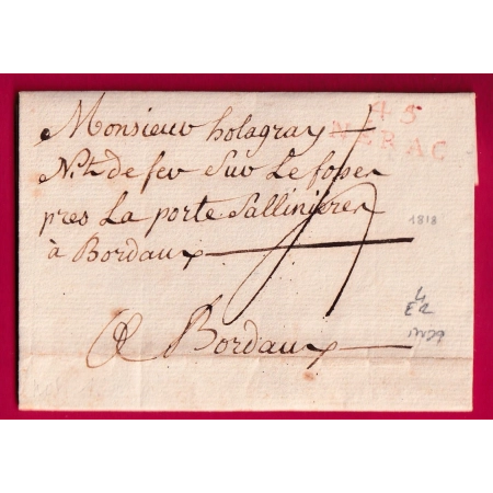 MARQUE 45 NERAC LOT ET GARONNE EN ROUGE 1818 INDICE 9 POUR BORDEAUX LETTRE COVER
