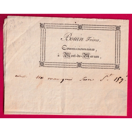 CONNAISSEMENT PAR EAU ET PAR TERRE MONT DE MARSAN LANDES 1829 MAISON BOUIN COMMISSIONNAIRES POUR ST SEVER LETTRE COVER