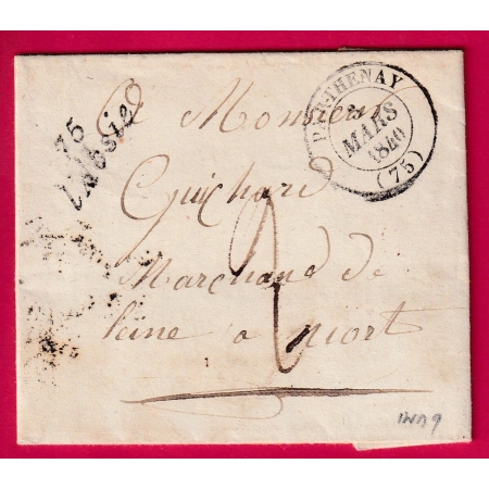 CURSIVE 75 L'ABSIE DEUX SEVRES CAD TYPE 14 PARTHENAY 1840 POUR NIORT INDICE 9 LETTRE