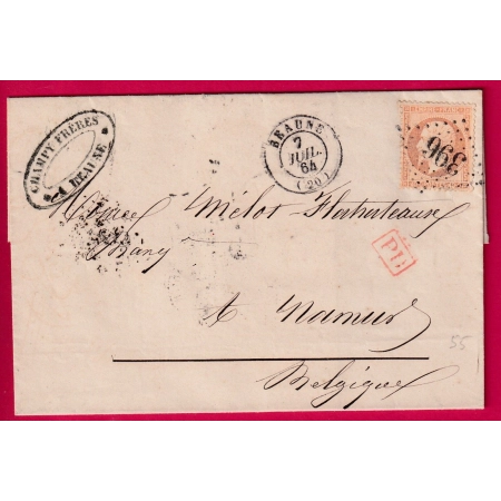 N°23 GC 396 BEAUNE COTE D'OR POUR NAMUR BELGIQUE LETTRE
