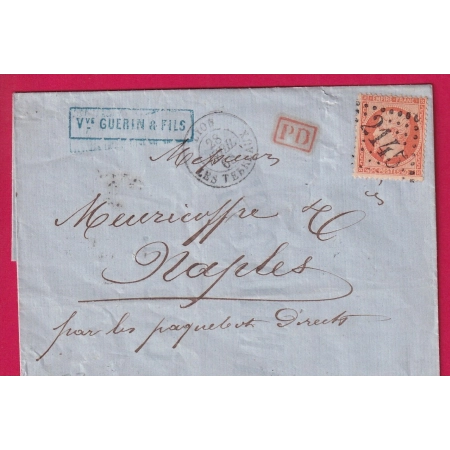 N°23 GC 2145 LYON LES TERREAUX RHONE POUR NAPLES ITALIE VOIE DE MER LETTRE