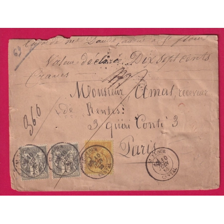 N°72 X2 + 92  ST FLOUR CANTAL LETTRE CHARGE POUR PARIS LETTRE