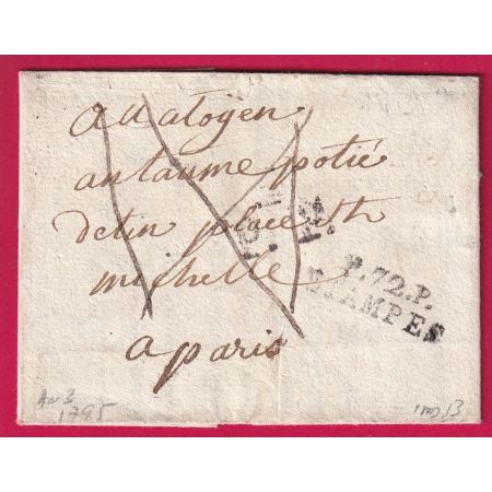 MARQUE P72P ETAMPES AN3 1795 SEINE ET OISE INDICE 13 POUR PARIS DISTRIBUEE PAR LA PETITE POSTE LETTRE