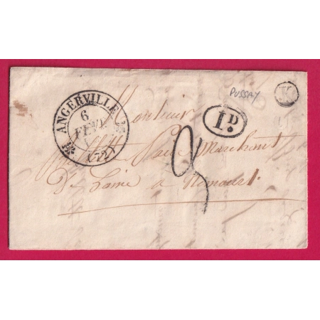 CAD TYPE 12 ANGERVILLE SEINE ET OISE BOITE RURALE K PUSSAY POUR NEMOURS SEINE ET MARNE 1842 LETTRE