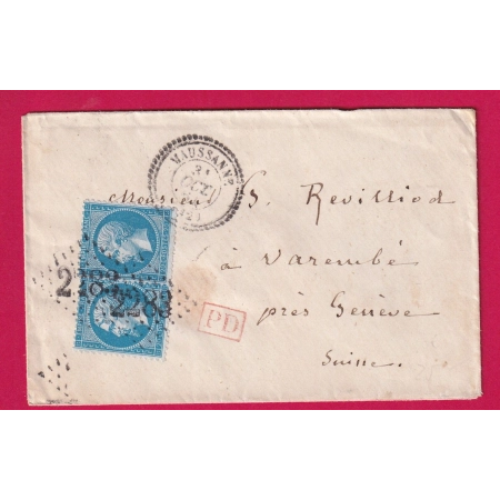 N°22 X2 GC 2283 MAUSSANNE BOUCHES DU RHONE CAD TYPE 22 POUR GENEVE SUISSE LETTRE