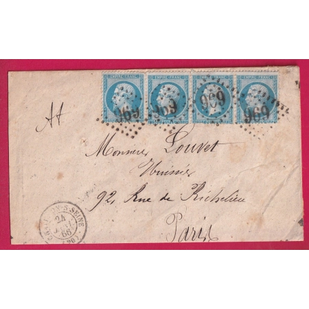 N°22 BANDE DE 3+1 GC 969 CHATILLON SUR SEINE COTE D'OR POUR PARIS LETTRE