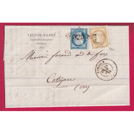 N°55 60 GC 320 BARJOLS VAR POUR COTTIGNAC OCT 1871 LETTRE