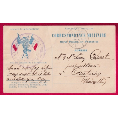 CARTE FM ILLUSTREE DIJON 1914 COTE D'OR ARMEES DE LA REPUBLIQUE POUR CASTRES HERAULT LETTRE