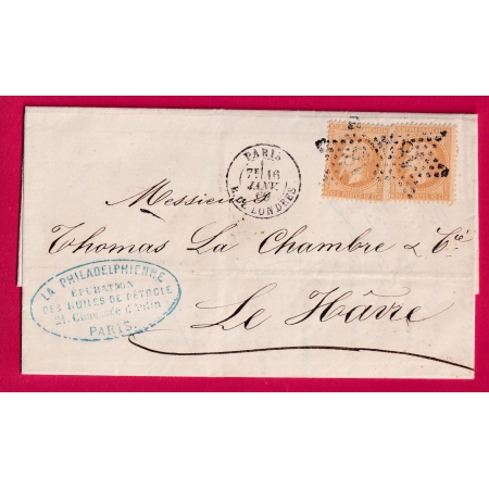 N°21 X2 PARIS ETOILE 18 R DE LONDRES POUR LE HAVRE SEINE INFERIEURE 1869 COVER