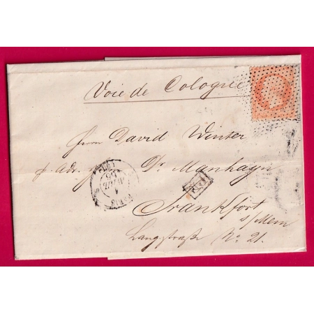 N°23 PARIS ROULETTE POINTILLES FINS 3E 60 3 POUR FRANCFORT ALLEMAGNE VOIE DE COLOGNE LETTRE