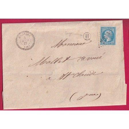 N°22 GC 2383 MOLINGES JURA CAD TYPE 22 BOITE RURALE H SIEGES POUR ST CLAUDE LETTRE