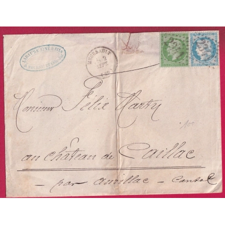 N°20 37 GC 2341 MEURSAULT CAD TYPE 16 COTE D'OR 2 SEPTEMBRE 1871 POUR AURILLAC CANTAL LETTRE