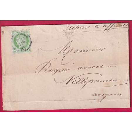 N°53 CAD TYPE 16 ST ANTONIN TARN ET GARONNE PAPIERS AFFAIRES POUR VILLEFRANCHE AVEYRON LETTRE