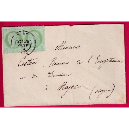 N°53 PAIRE CAD TYPE 17 RODEZ AVEYRON POUR NAJAC 20 JANVIER 1874 LETTRE