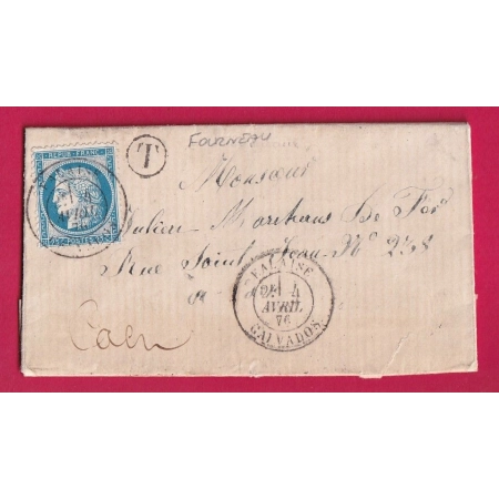 N°60 CAD TYPE 17 FALAISE CALVADOS BOITE RURALE T FOURNEAU POUR CAEN LETTRE