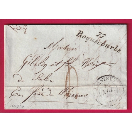CURSIVE 77 ROQUECOURBE TARN 1838 T13 CASTRES POUR PEZENAS HERAULT LETTRE