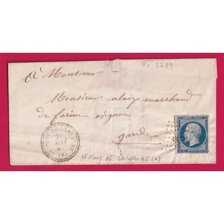 N°14 PC 3789 LE PONT DE LABEAUME ARDECHE CAD TYPE 22 POUR AVIGNON VAUCLUSE LETTRE