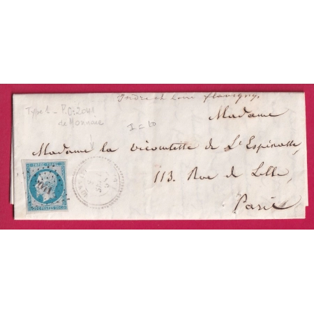 N°14 PC 2041 MONNAIE INDRE ET LOIRE POUR PARIS CAD TYPE 22 LETTRE COVER