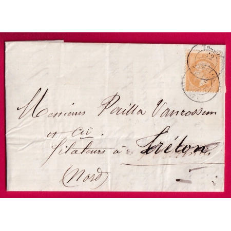 N°21 CAD TYPE 15 TRELON NORD POUR TRELON TEXTE DE SAINS DU NORD 1867 LETTRE COVER
