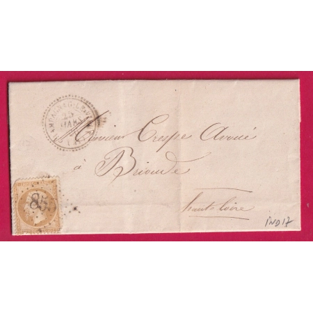 N°21 GC 855 CHAMPAGNAC LE VIEUX HAUTE LOIRE CAD TYPE 22 POUR BRIOUDE INDICE 17 LETTRE COVER