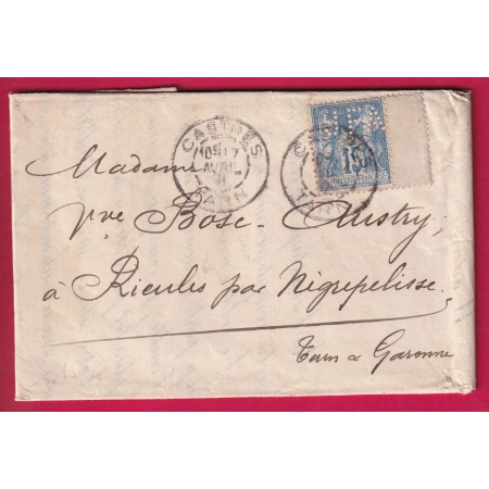 N°90 PERFORE JFA CASTRES TARN  BANQUE FOURGASSIE AINE 1891 POUR NEGREPELISSE LETTRE COVER