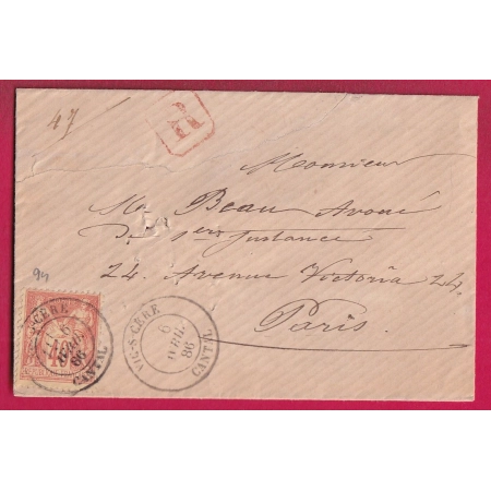 N°94 VIC SUR CERE CANTAL RECOMMANDE POUR PARIS 1886 LETTRE COVER