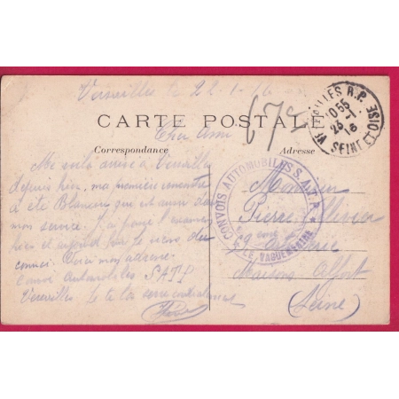 WW1 CONVOI AUTOMOBILE VERSAILLES 1916 POUR MAISON ALFORT LETTRE