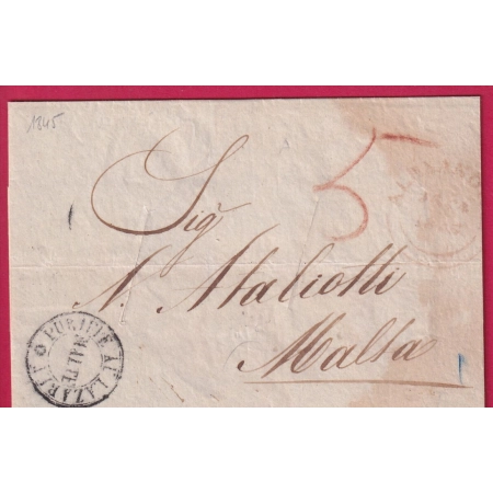 LETTRE PURIFIEE A MALTE MALTA BUREAU ANGLAIS ALEXANDRIA 1845 POUR MALTE MALTA ENTAILLE DE PURIFICATION LETTRE