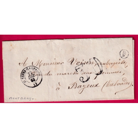 CAD TYPE 15 ST SEVER DU CALVADOS BOITE RURALE SUPPLEMENTAIRE  H2 MONTBRAY POUR BAYEUX 1863 LETTRE