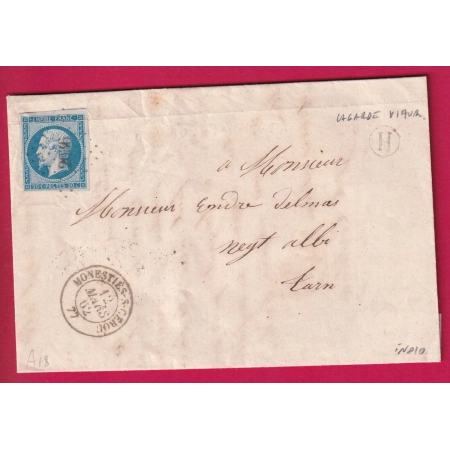 N°14 PC 2036 MONESTIES SUR CEROU TARN BOITE RURALE H LAGARDE VIAUR POUR ALBI 1862 LETTRE