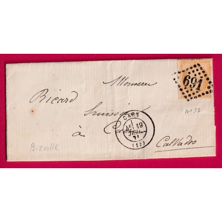 N°36 GC 691 CAEN CALVADOS POUR CAEN TEXTE DE BIEVILLE LETTRE