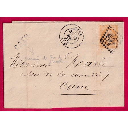 CACHET DE GARE LINEAIRE DE CAEN CALVADOS N°28 GC 691 POUR CAEN LETTRE