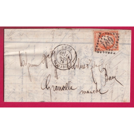 N°38 GC 691 CAD TYPE 18 CAEN CALVADOS POUR GRANVILLE MANCHE 1875 LETTRE
