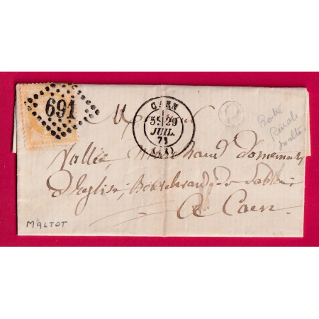 N°59 GC 691 CAEN CALVADOS BOITE RURALE Q MALTOT POUR CAEN LETTRE