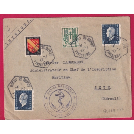 N°671 684 756 BREST 2EME DEPOT DES EQUIPAGES 1947 TARIF IMPRIME POUR CETTE HERAULT LETTRE