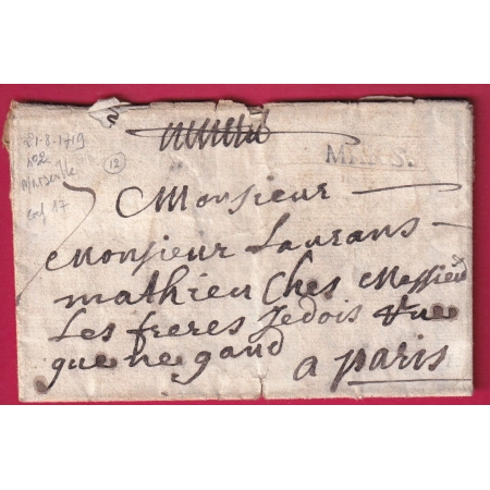 MARQUE MARS. MARSEILLE BOUCHES DU RHONE 1719 LENAIN N°2 INDICE 17 POUR PARIS LETTRE