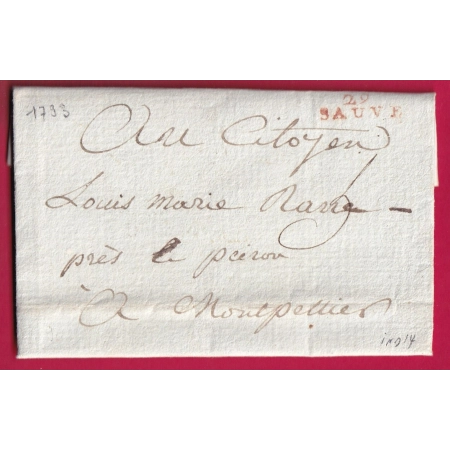 MARQUE 29 SAUVE EN ROUGE GARD 1793 POUR MONTPELLIER INDICE 14 LETTRE