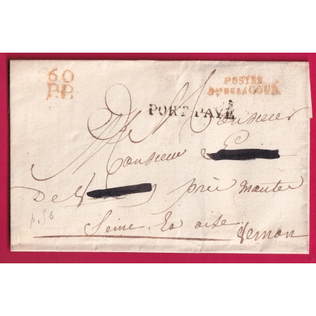 PARIS BUREAU POSTE DE LA COUR 60 PP + PORT PAYE POUR VERNON SEINE ET OISE LETTRE