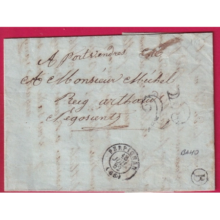 CAD TYPE 15 PERPIGNAN PYRENEES ORIENTALES BOITE RURALE B BOHO POUR PORT VENDRES LETTRE
